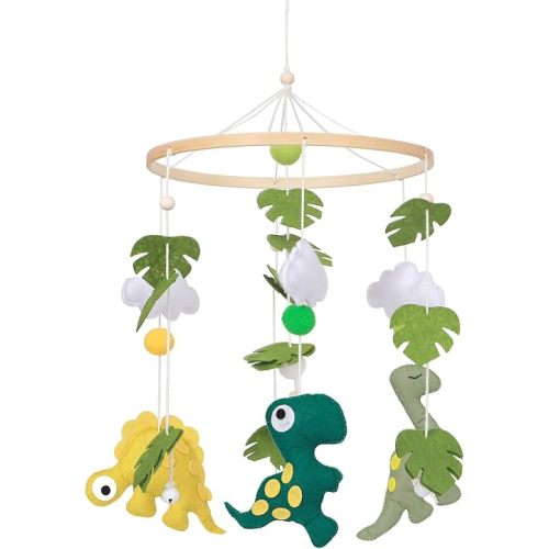 Baby Mobile for Crib - Dinosaur Baby Nursery Dinosaur Mobile | Gender Neutral Baby Stuff for Dinosaur Theme Nursery | Handmade Felt Hanging Dino and Mountain Room Decor for Boys