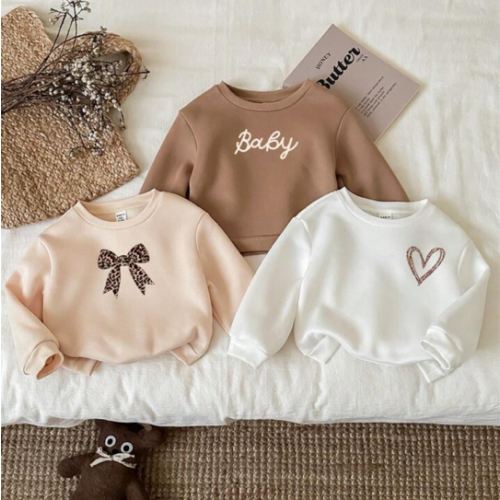 SHEIN 3pcs/Set Baby Girl Leopard Print Thermal Lined Thick Long Sleeve Sweatshirts, Suitable For Autumn/Winter