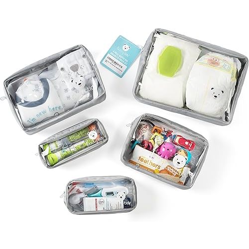 5 Piece Diaper Bag Organizer Pouch Set Clear with Zippers