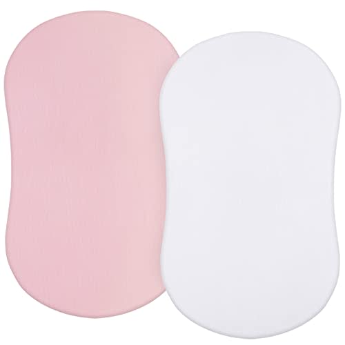 Bassinet Sheets Compatible with Halo Bassinest Swivel/Flex/Glide Sleeper and 4moms mamaRoo Sleep Bassinet, 100% Cotton, 2 Pack, Ultra Soft Bassinet Sheet for Baby, White & Pink