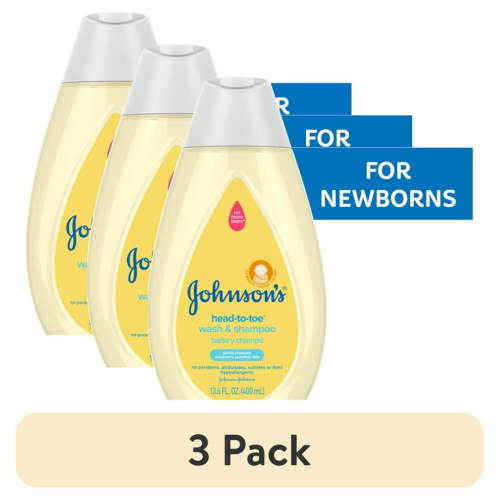 (3 pack) Johnson's Head-To-Toe Tearless Gentle Baby Body Wash and Shampoo, 13.6 oz