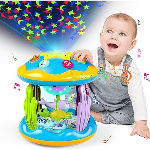 Baby Toys 6 to 12 Months, 4 in 1 Musical Rotating Projector, Tummy Time Light Up Infant Toys for 6-9 12-18 Months, Learning Toy Birthday Gifts for Baby Toddlers 1 2 3 Years Old Boys & Girls