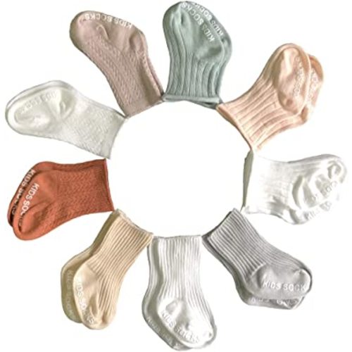 QandSweet Baby Boy Combed Cotton Socks Toddler Crew Sock Non-Skid for Newborn Infant Childrens