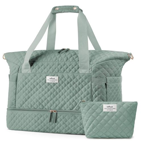 ETRONIK Travel Bag for Women, Gym Duffel Bag with Shoes Compartment, Weekender Overnight Bag with Wet Pocket for Women Travel Gym Daily Use (Green)