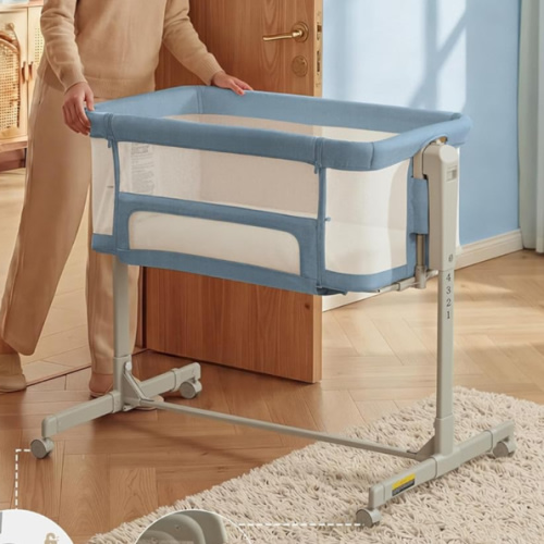 Baby Bassinet Bedside Sleeper 3-in-1, Easy Night Feeding with One-Side Fold & Rolling Wheels, Breathable Mesh, 6-Height Adjustable, Soft Mattress for Newborns