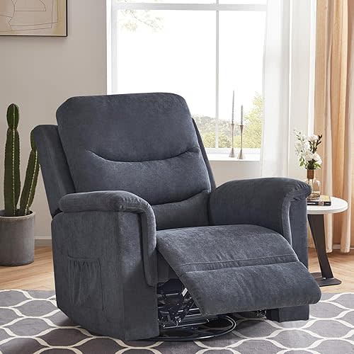 Swivel Rocker Recliner Chair, Rocker Recliner Chairs for Adults, Manual Rocking Recliner Chair, 360 Degree Swivel Glider Recliner Chair, Overstuffed Manual Rocking Recliner for Living Room