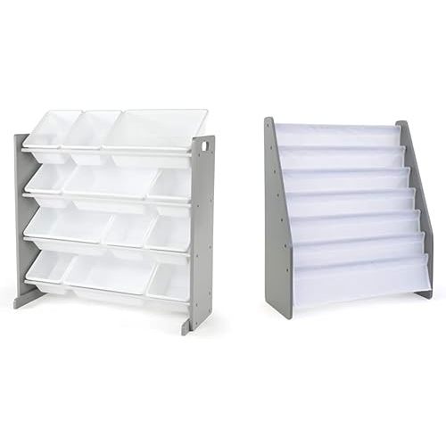 Humble Crew Kids Toy Organizer with Storage Bins and Extra Large 6 Tier Bookshelf, Grey/White