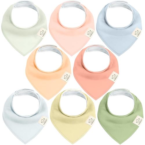 8-Pack Organic Baby Bandana Bibs for Girls - Super Absorbent Triangle Baby Bibs for Drooling and Teething Infant, 100% Cotton Extra Soft for Newborn, Infant 0-36 Months (Dew)