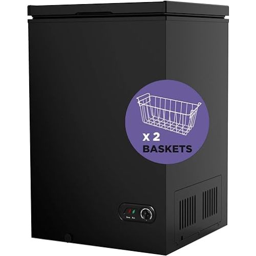 Northair 3.5 Cu Ft Chest Freezer - 2 Removable Baskets - Quiet Compact Freezer - 7 Temperature Settings - Black
