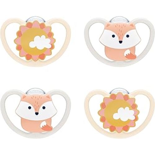 NUK Space Glow-in-The-Dark Orthodontic Pacifiers, Size 3, 18-36 Months, 4 Pack