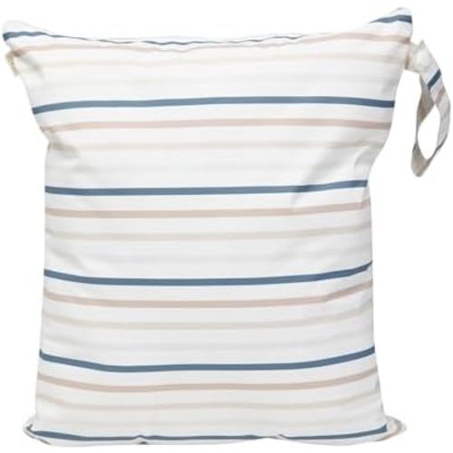 Ali+Oli Water Resistant Dual-Compartment Wet-Dry Bag for Travel, Hook to Stroller, Daycare, Diapers, Diaper Bag, Clutch Bag,15x12 inches (Pin Stripes)