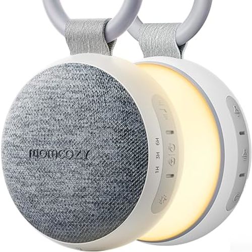 Momcozy Portable Sound Machine with Night Light, White Noise Sound Machine for Baby, 20 Soothing Sounds, Sound Therapy, Long-Lasting Power, Timer, Clips on Stroller, Grey
