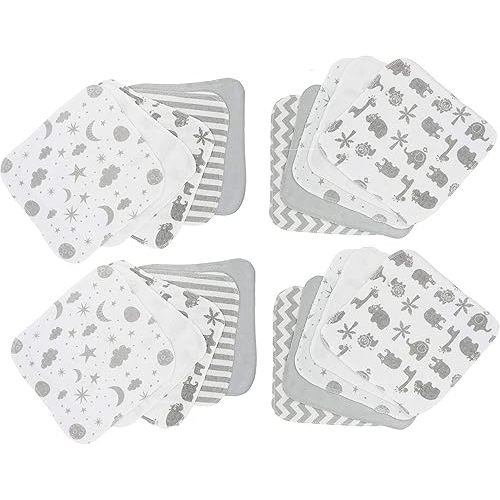 Spasilk Washcloth Wipes Set for Newborn, Soft Terry Washcloth Set, Pack of 20, Gray Celestial
