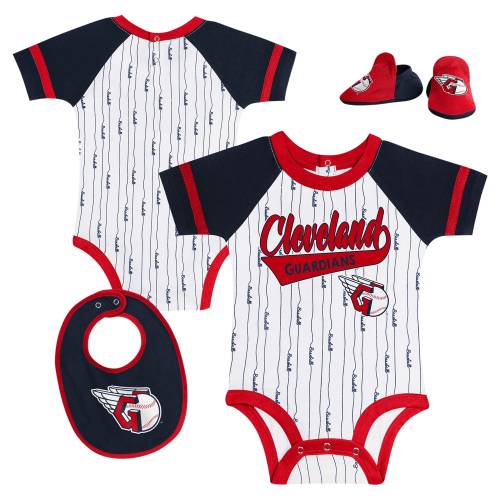 Newborn & Infant Cleveland Guardians White Base Hitter Bodysuit, Bib & Bootie Set