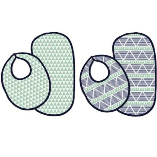 Bacati - Emma Mint/Navy Triangles Muslin 4 pc set of Bibs & Burp Cloths Set
