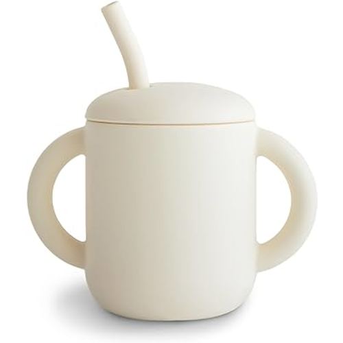 mushie 100% Silicone Training Cup & Straw for Toddlers | 6 Months+ (Ivory)
