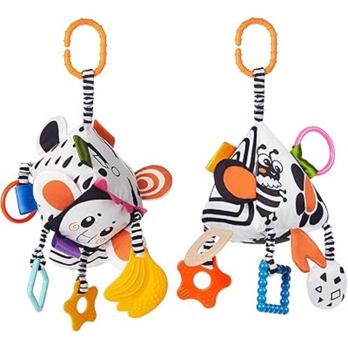 TUMAMA High Contrast Baby Toys, Black and White Infant Toys 0-3 Months for Newborn, Soft Sensory Rattles Toys with Teether for Toddlers