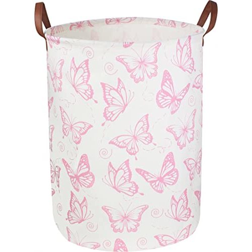 CLOCOR Pink Laundry Basket,Waterproof Nursery Hamper for Baby Girl ,Collapsible Storage Baskets for Girls Bedroom,Kids Toys Storage Bin,Room Decor,Gift Basket(Pink Butterfly