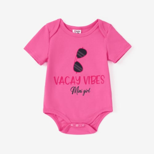 PatPat Baby Girl Short Sleeve Letter Print Bodysuit for Gift Red 0-3 Months