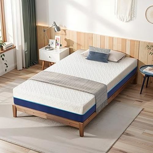 6 Inch Cooling Gel Memory Foam Twin Mattress for Kids,Mattress in a Box,Breathable Cover Gel-Infusion for Cooler Sleep,Healthy and Safe,39" X 75" X6" (White&Navy, Twin)