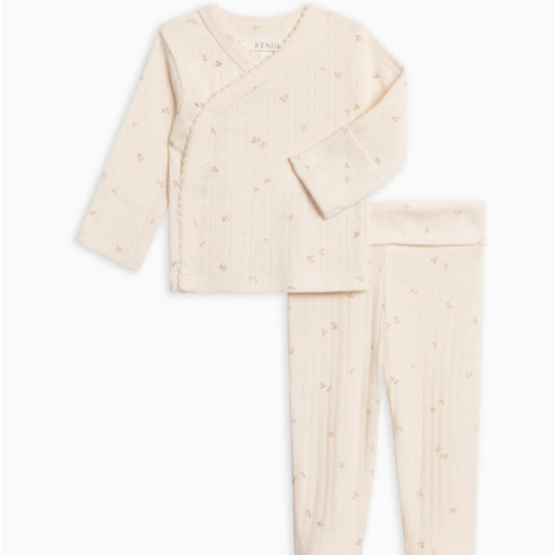 2-Piece Lacey Brushed Back Pointelle Kimono Top and Pant Set