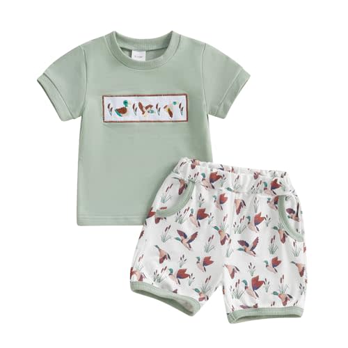 Toddler Baby Boy Girl Mallard Duck Outfits Duck Short Sleeve T Shirts Tops and Shorts Hunting Baby Clothes Set