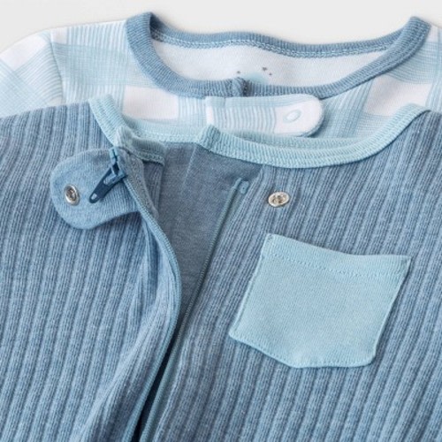 Baby Boys' 2pk Bear/plaid Sleep N' Play - Cloud Island™ Blue
