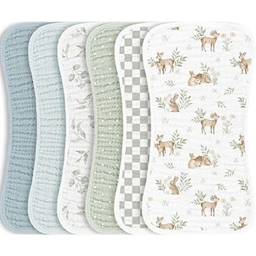 Konssy Muslin Baby Burp Cloths Sets for Unisex- 6 Pack Large 100% Cotton Burping Clothes for Newborn, Baby Girls and Boys