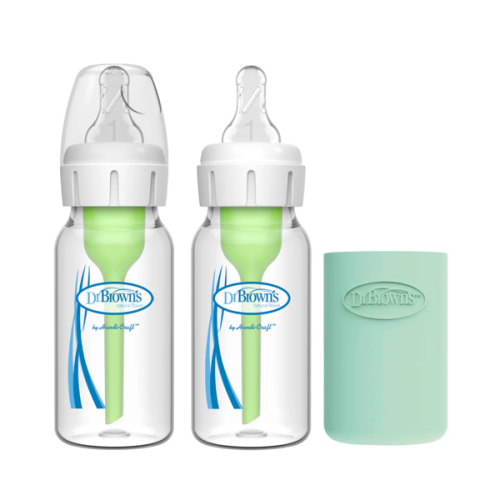 Dr. Brown’s Natural Flow® Anti-Colic Options+™ Narrow Glass Baby Bottle with Silicone Sleeve, 2-Pack