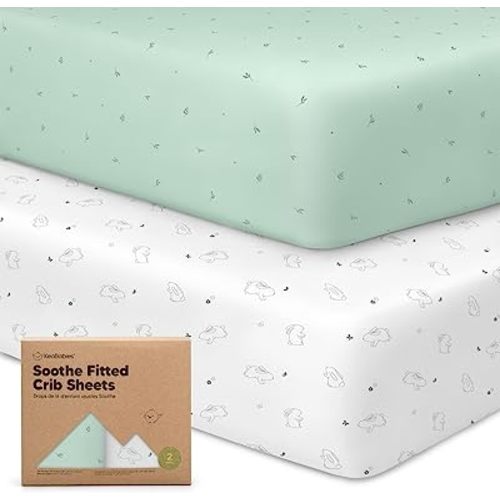 KeaBabies 2-Pack Organic Crib Sheets for Boys, Girls, Jersey Fitted Crib Sheet, Baby Crib Sheets Neutral, Cotton Breathable Crib Sheet, Cute Printed Crib Mattress Sheet, Baby Mattress Sheets (Bunnies)