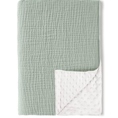 Konssy Baby Blankets for Unisex Boys Girls, Super Soft Nursery Minky Blankets with Muslin Cotton Front and Dotted Fleece Backing, Printed Bed Throws Newborn