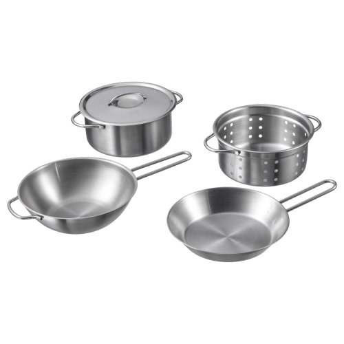 DUKTIG 5-piece toy cookware set - stainless steel