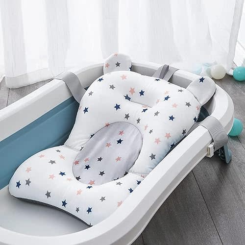Cute Bear Baby Bath Pad Anti-Slip Infant Bathtub Seat Infant Bath Support Cushion Mat Soft Floating Bathing Tub Seat Newborn Baby Bath Pillow Lounger Tub Baby Shower Bather Bed for Baby 0-12 M