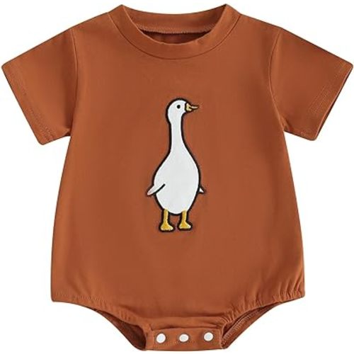 Baby Girl Boy Summer Romper Short Sleeve Farm Animal Goose/Chicken Embroidery Print Bodysuit Unisex Newborn Clothes