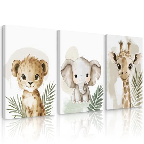 Nursery Animal Wall Art Decor Baby Boy Kids Room Pictures Safari Jungle Nursery Canvas Wall Decor Toddler Woodland Animals Prints Cute Giraffe Poster Artwork for Bedroom 16x24x3 Inch Wrapped Canvas
