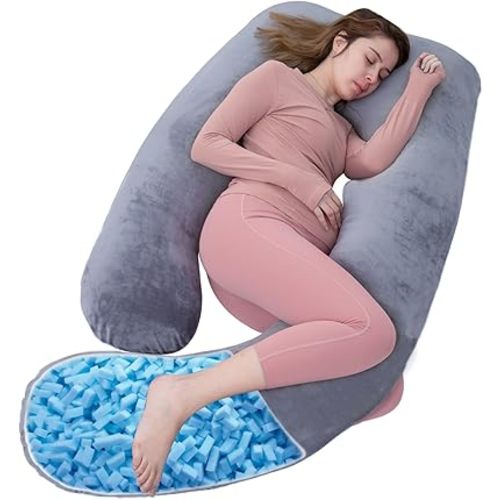 AS AWESLING Shredded Memory Foam Body Pillow, Pregnancy Pillows for Sleeping, Maternity Pillow for Pregnant Women, Memory Foam Filling U Shaped Body Pillow with Velvet Cover