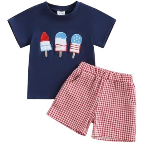 4th Of July Toddler Baby Boy Outfit American Flag T Shirt Top Shorts 2Pcs Set Kids Boys Summer Patriotic Clothes