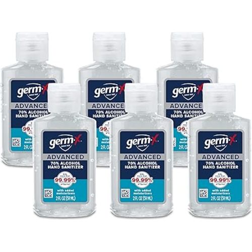 Germ-X Advanced Hand Sanitizer, Non-Drying Moisturizing Clear Gel, Instant and No Rinse Formula, Mini Travel Size for On-The-Go, 2 Fl Oz (Pack of 6)
