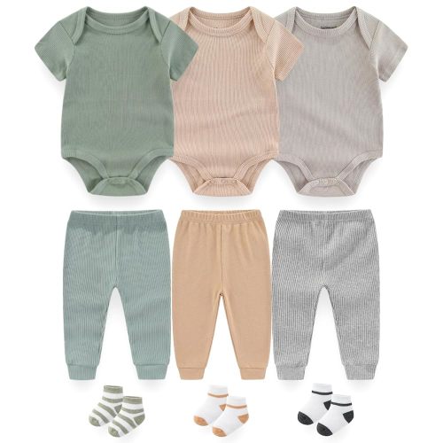 Baby Layette Gift Set 9-Piece Baby Bodysuits and Pants Sets Infant Boys Girls Clothes Outfits