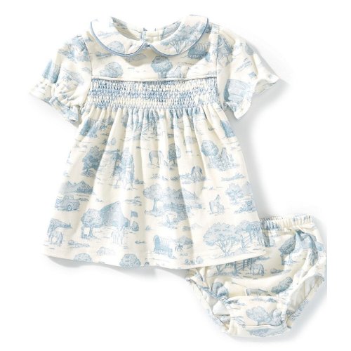 Edgehill Collection Baby Girls Smock Toile Peter Pan Cap Sleeve Dress