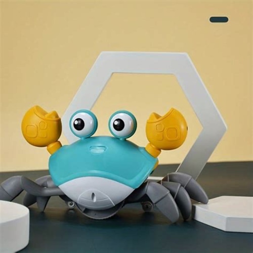 Crawling Crab Baby Toy, Upgraded Tummy Time Gifts for Newborn Babies 3-6 6-12 Month, Light-Up Walking Dancing Moving Crab with Music & Obstacle Avoidance, Rechargeable Sensory Development Toy (Green)
