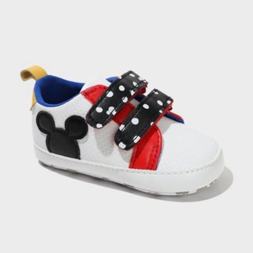Baby Boys' Disney Mickey Crib Sneakers - White 3-6M: Hook and Loop Closure, Soft Outsole, Low Top, Mickey Mouse Design