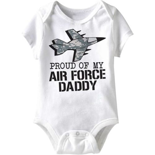 A&E Designs Baby Romper Proud of My Air Force Daddy Onesie - 6 Months - White