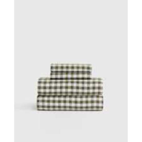 European Linen Gingham Sheet Set - Queen in Olive