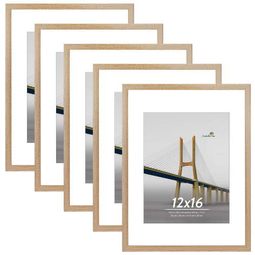 Scholartree 5-in-1 Contemporary Gallery Picture Frame Set, 12 x 16 Wall Picture Frames, Brown