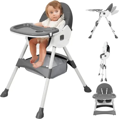 Baby High Chair, 6 in 1 Convertible High Chairs for Babies and Toddlers with 5-Point Safety Harness,Foldable High Chair for Space-Saving, Adjustable Dining Tray,Backrest & Height,Easy to Clean Surface
