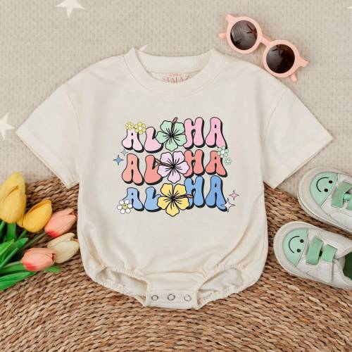 Aloha Aloha Hibiscus Flower Romper, Summer Beach Baby Girl Bubble Romper, Baby Girl Outfit, Hawaiian Vacation Baby Girl, Baby Summer Clothes