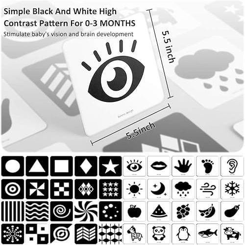 beiens High Contrast Baby Flashcards, Newborn Brain Development Toys, Visual Stimulation Learning Activity Cards, Black and White Baby Toy, 20 PCs 40 Pages 5.5'' x 5.5'' Educational Easter Infant Gift