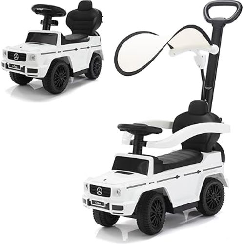 TOBBI Push Cars for Toddlers 3 in 1 Mercedes Push Car Kid Ride on Toy Stroller Sliding Walking Car w/Removable Canopy, Safety Bar, Horn Music, Under Seat Storage Toddler Push Car for Boys & Girls