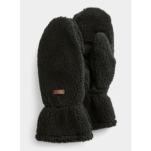 Faux-suede leather palm sherpa mittens
